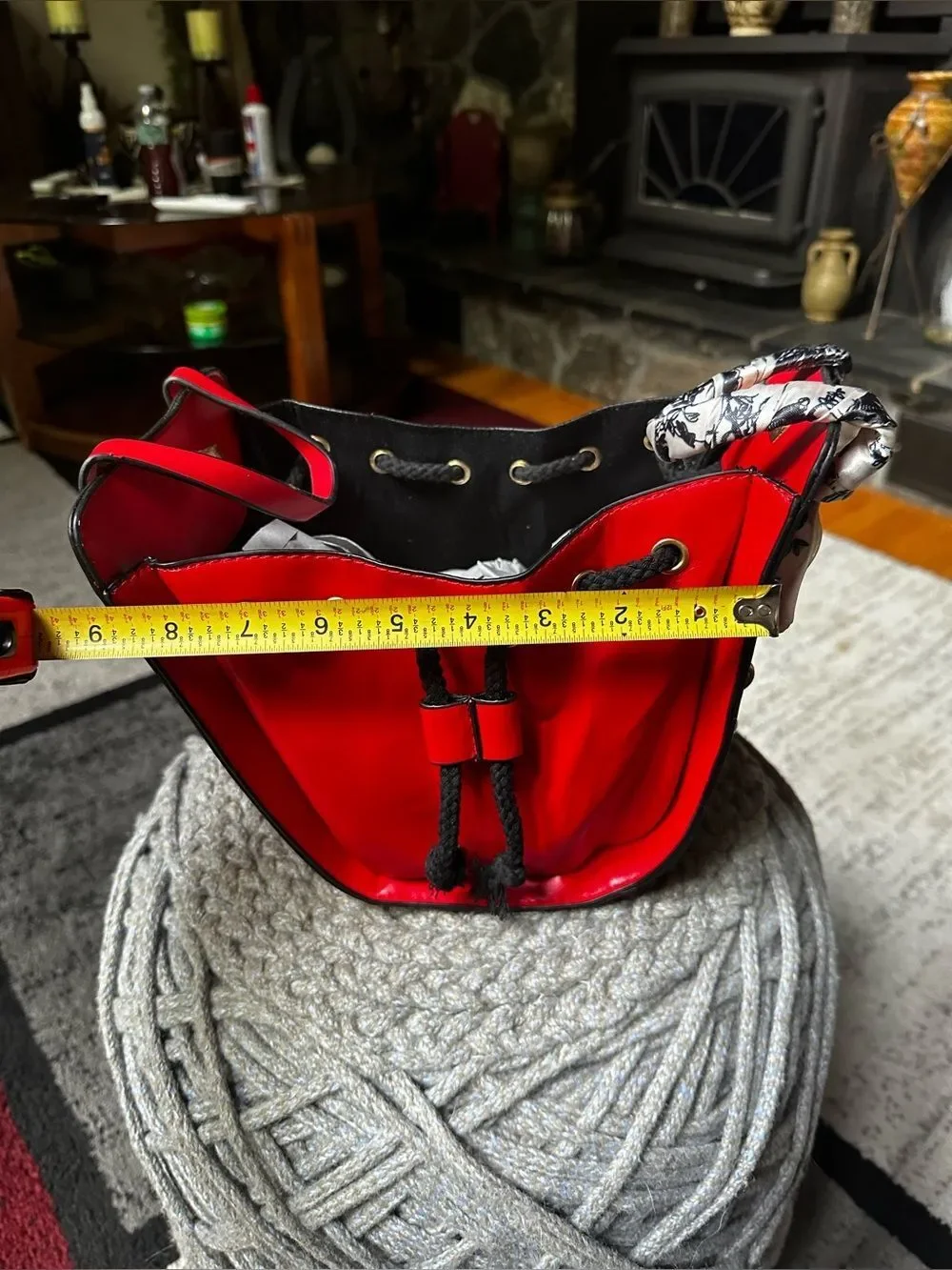 Red Top-Handle Satchel with Graphic Face Detail